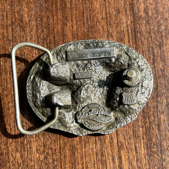 VINTAGE BUCKLES OF AMERICA MASTERPIECE COLL BA-208 INDIAN WARRIOR PEWTER ENAMEL - Picture 7 of 8
